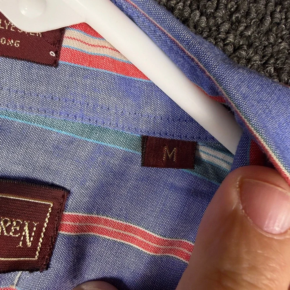 Chaps Ralph Lauren Mens M Striped Button Down Blue Red Green Vintage Long Sl
